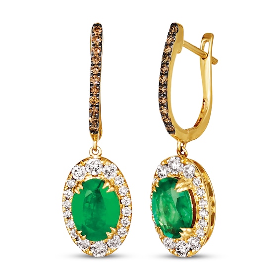 Le Vian Oval-Cut Emerald Drop Earrings 3/4 ct tw Diamonds 14K Honey Gold