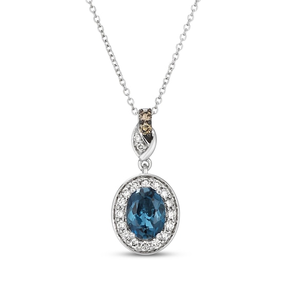 Le Vian Oval-Cut London Blue Topaz Halo Necklace 1/3 ct tw Diamonds 14K Vanilla Gold 20"