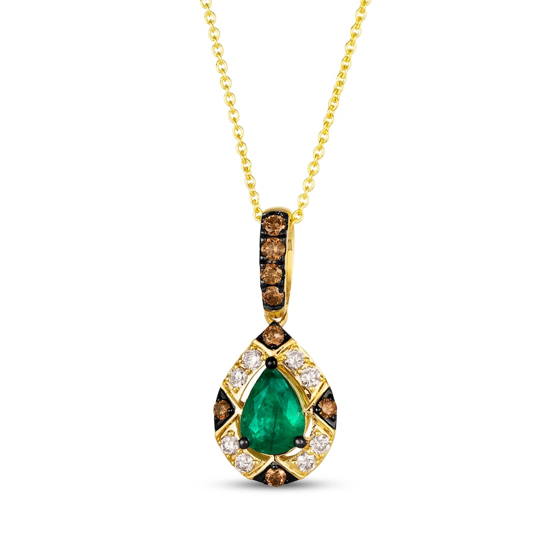 Main Image 1 of Le Vian Pear-Shaped Emerald Halo Necklace 1/3 ct tw Diamonds 14K Honey Gold 20"