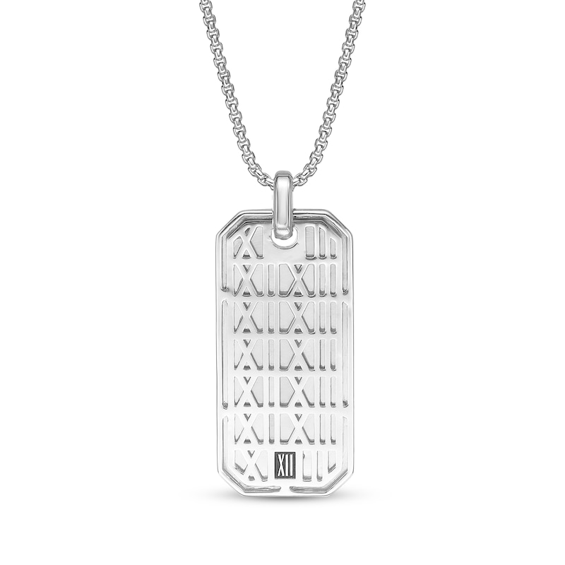 Main Image 3 of Men's Natural Black Spinel Woven Herringbone Pattern Cross Dog Tag Necklace Sterling Silver 24"