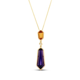 Le Vian Shield-Shaped Amethyst, Citrine & Diamond Accent Necklace 14K Honey Gold 20"
