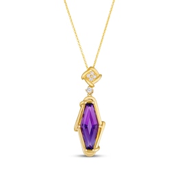 Le Vian Hexagon-Cut Amethyst Necklace 1/15 ct tw Diamonds 14K Honey Gold 20"