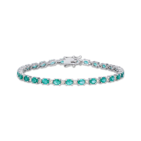 Le Vian Oval-Cut Natural Emerald Line Bracelet 3/4 ct tw Diamonds 14K Vanilla Gold 7.3"