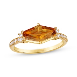 Le Vian Hexagon-Cut Citrine Ring 1/6 ct tw Diamonds 14K Honey Gold