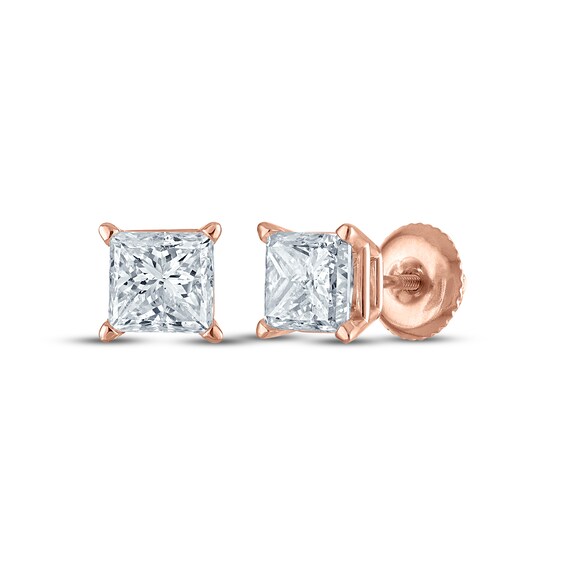 Princess-Cut Diamond Solitaire Stud Earrings 2 ct tw 14K Rose Gold (I/I2)