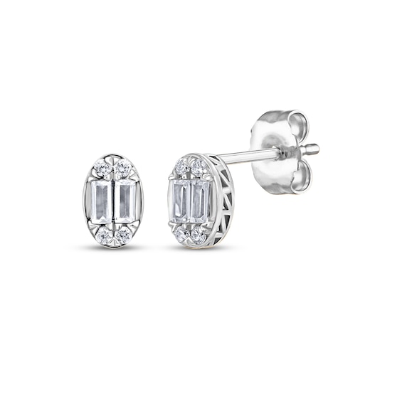 KAY Lab-Grown Diamonds Baguette & Round-Cut Oval-Shaped Stud Earrings 1/3 ct tw 10K White Gold