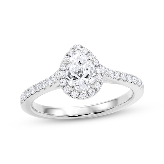 Now + Forever Certified Pear-Shaped Diamond Halo Engagement Ring 7/8 ct tw 14K White Gold