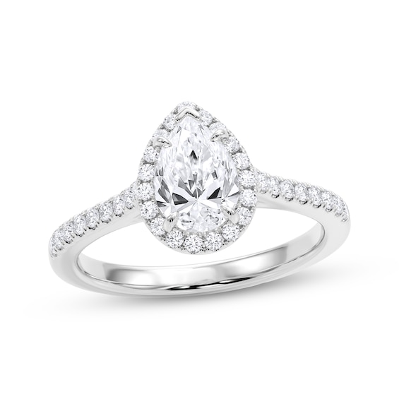 Now + Forever Certified Pear-Shaped Diamond Halo Engagement Ring 1-1/8 ct tw 14K White Gold