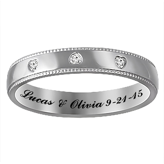 1/20 ct tw Triple Heart Diamond Engravable Wedding Band (1 Line)