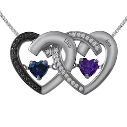 Unstoppable Love Couple's Interlocking Hearts Necklace (2 Stones and Lines)