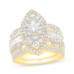 Round-Cut Multi-Diamond Center Marquise Frame Bridal Set 2-1/2 ct tw 14K Yellow Gold