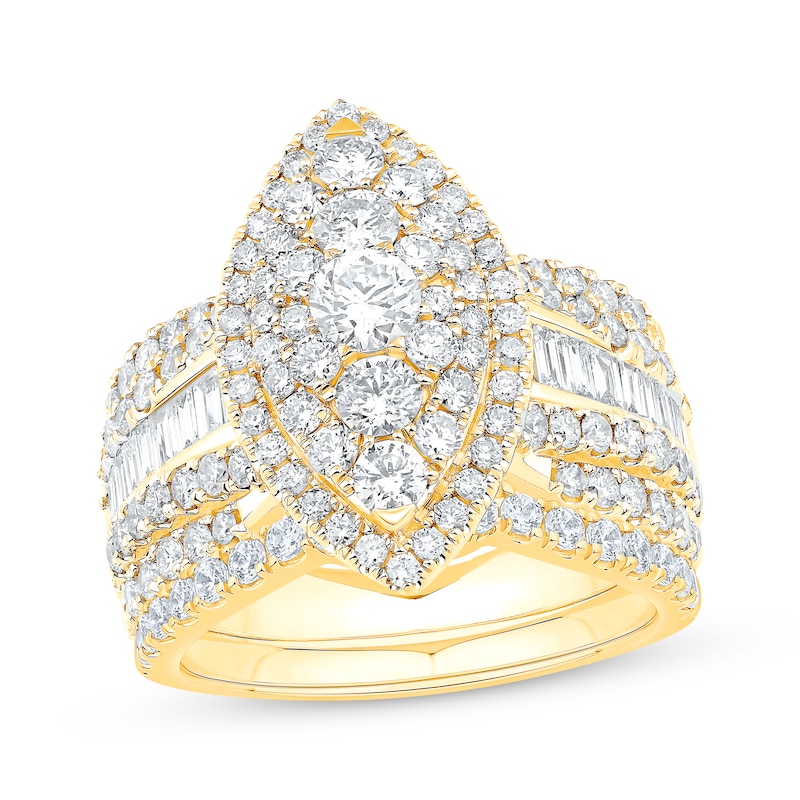 Main Image 1 of Round-Cut Multi-Diamond Center Marquise Frame Bridal Set 2-1/2 ct tw 14K Yellow Gold