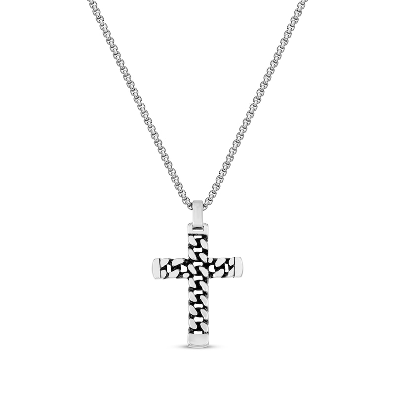 Main Image 1 of Men's Chain Link Cross Necklace Black Ion-Plated Stainless Steel 24&quot;