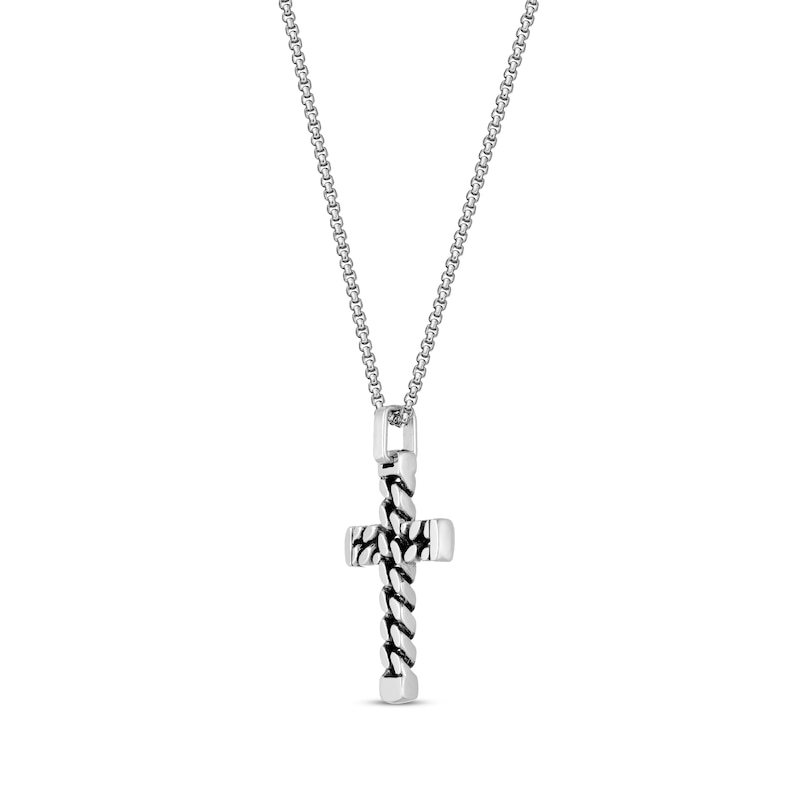 Men's Chain Link Cross Necklace Black Ion-Plated Stainless Steel 24"