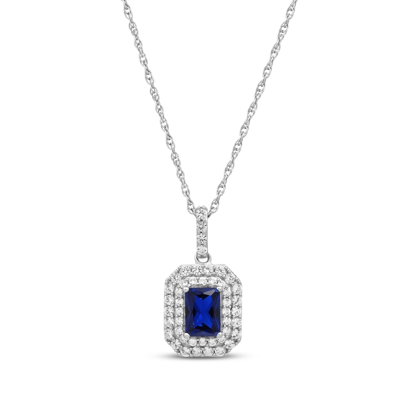 Emerald-Cut Blue & White Lab-Created Sapphire Necklace Sterling Silver ...