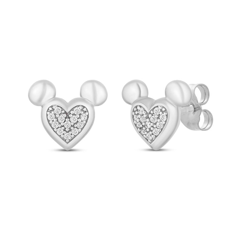 Disney Treasures Mickey Mouse Diamond Heart Stud Earrings 1/15 ct tw Sterling Silver