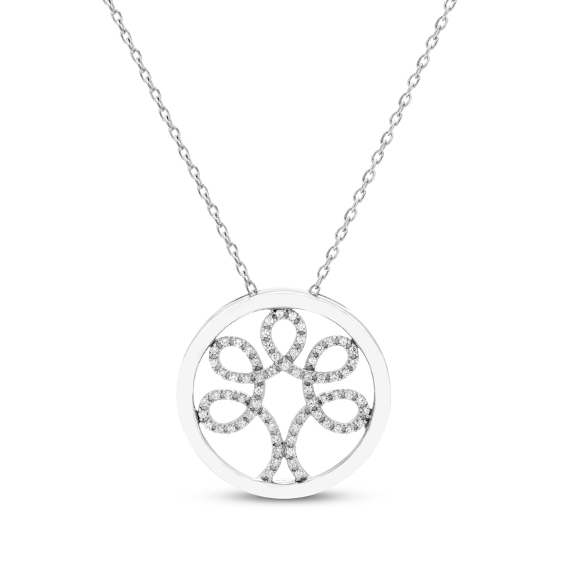 Diamond Family Tree Necklace 1/10 ct tw Sterling Silver 18”