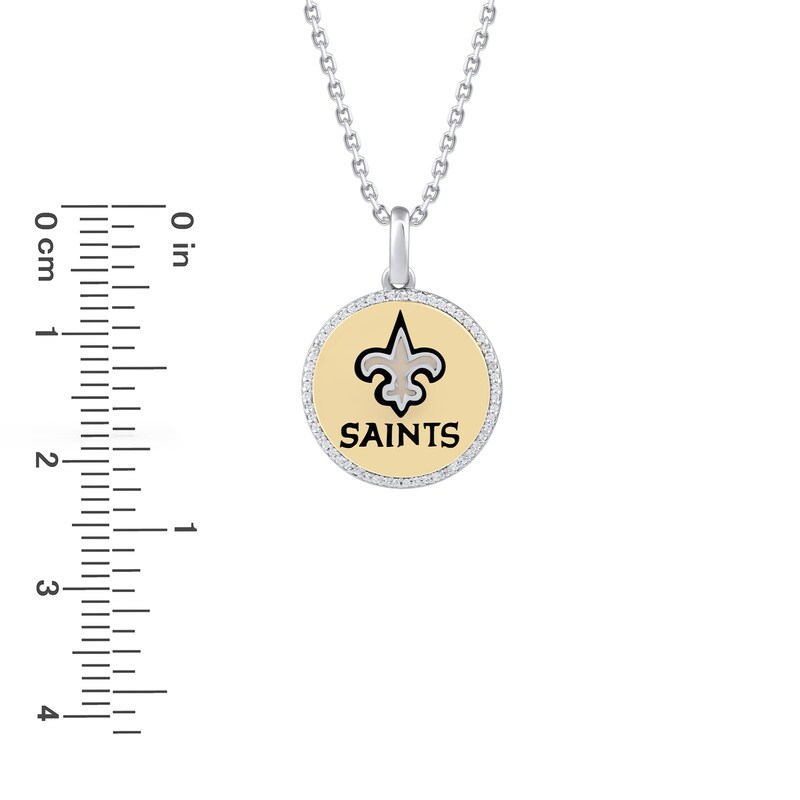 True Fans New Orleans Saints 1/10 CT. T.W. Diamond Enamel Disc Necklace in Sterling Silver and 10K Yellow Gold
