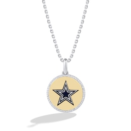 True Fans Dallas Cowboys 1/10 CT. T.W. Diamond Enamel Disc Necklace in Sterling Silver and 10K Yellow Gold