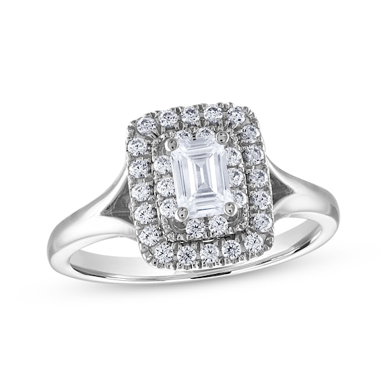THE LEO Diamond Emerald-Cut Double Frame Engagement Ring 3/4 ct tw 14K White Gold