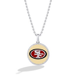 True Fans San Francisco 49ers 1/10 CT. T.W. Diamond Enamel Disc Necklace in Sterling Silver and 10K Yellow Gold