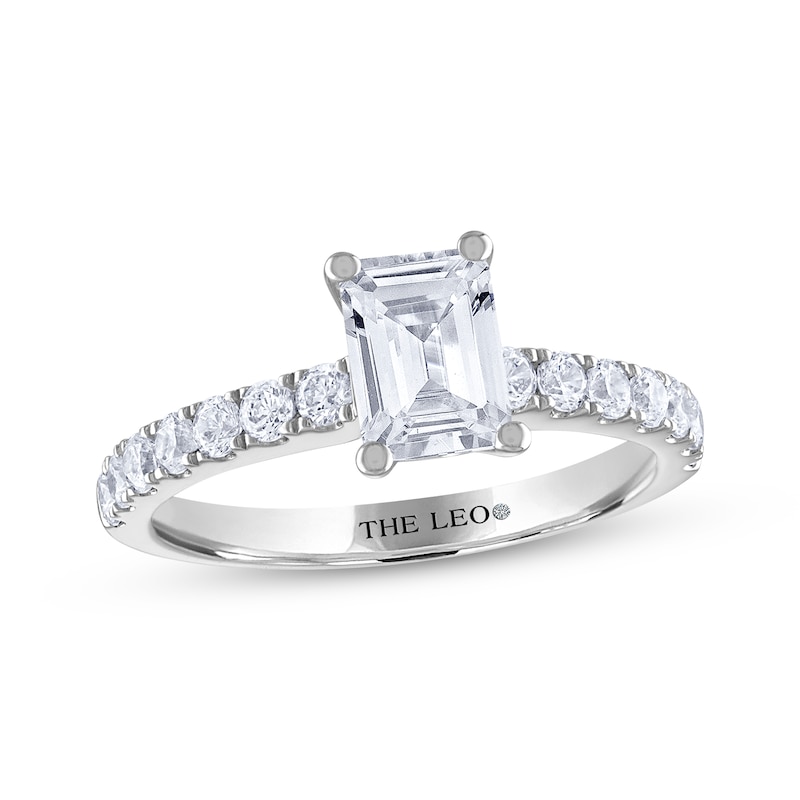 Main Image 1 of THE LEO Diamond Emerald & Round-Cut Engagement Ring 1-3/8 ct tw 14K White Gold