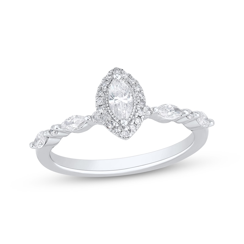 Main Image 1 of Marquise-Cut Diamond Engagement Ring 1/2 ct tw 14K White Gold