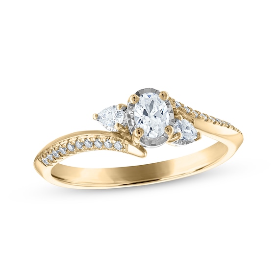 Memories Moments Magic Oval-Cut & Pear-Shaped Diamond Bypass Engagement Ring 3/8 ct tw 14K Yellow Gold