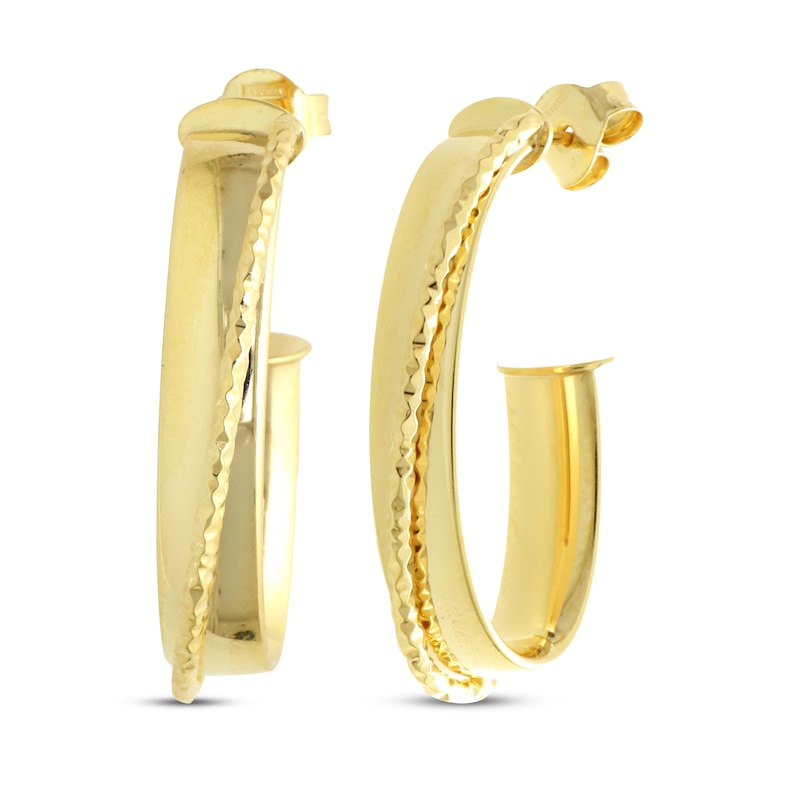 Diamond-Cut Crossover J-Hoop Earrings 14K Yellow Gold