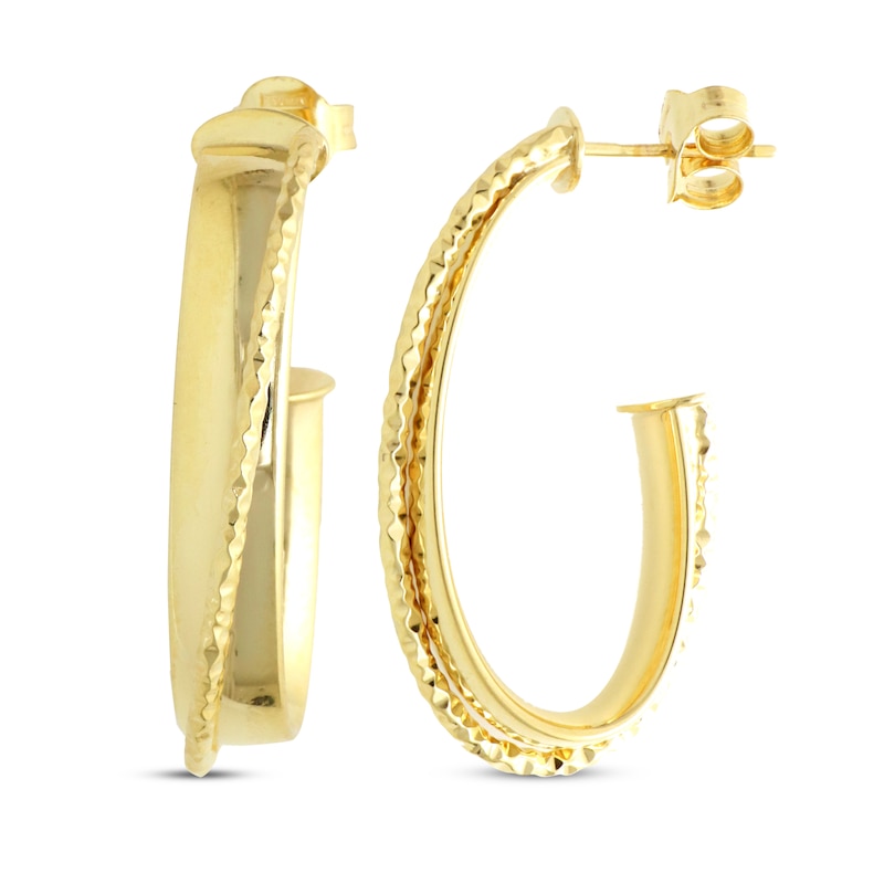 Diamond-Cut Crossover J-Hoop Earrings 14K Yellow Gold