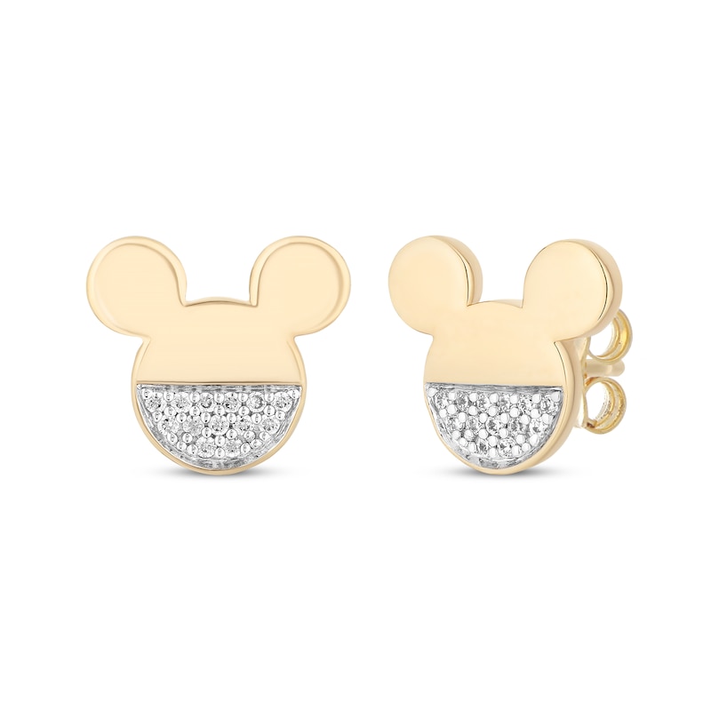 Disney Treasures Mickey Mouse Diamond Stud Earrings 1/10 ct tw 10K Yellow Gold