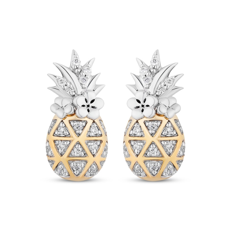 Disney Treasures Lilo & Stitch Diamond Pineapple Earrings 1/15 ct tw Round-cut Sterling Silver & 10K Yellow Gold