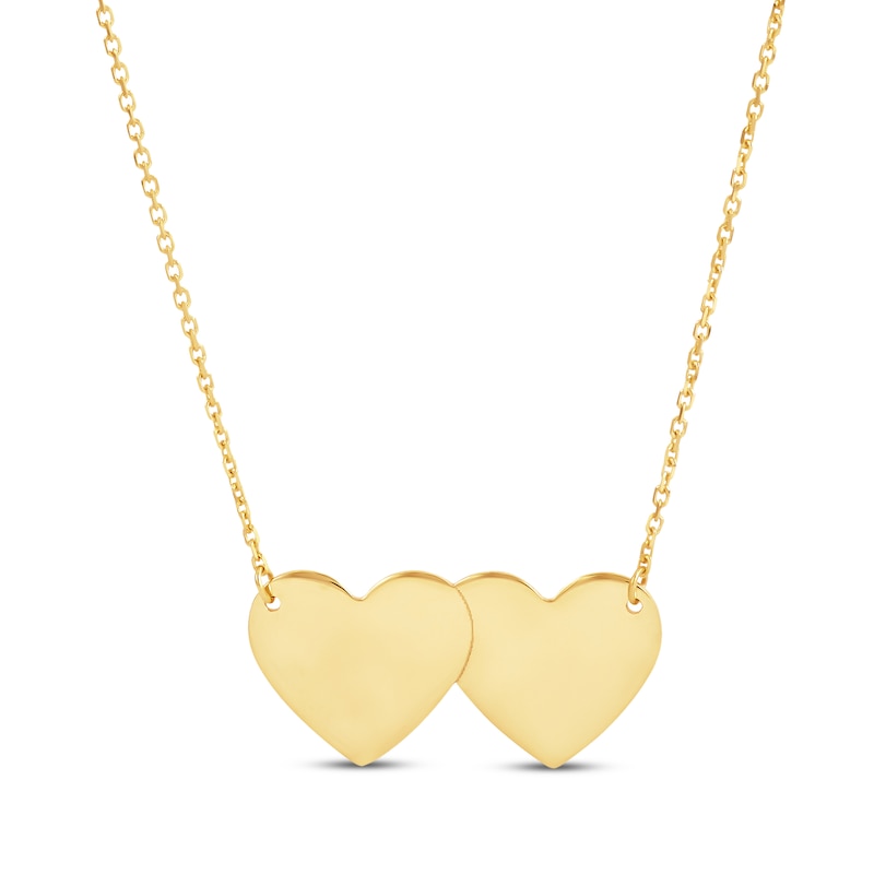 Main Image 1 of Engravable Double Heart Necklace 10K Yellow Gold 18&quot;