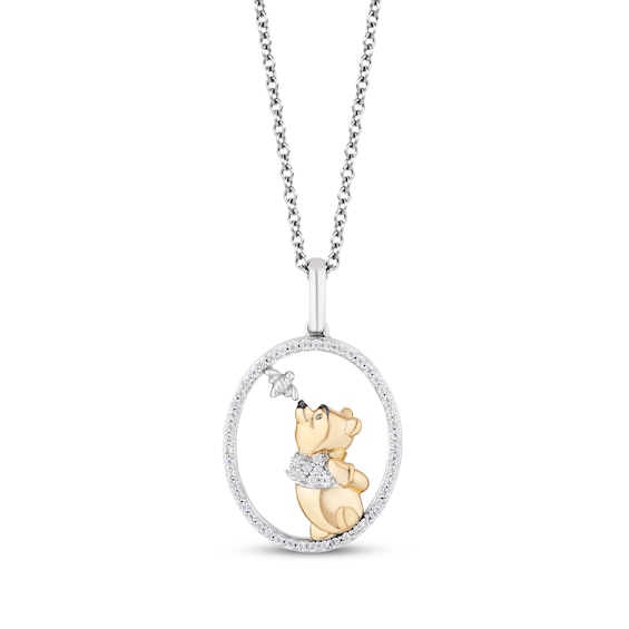 Disney Treasures Winnie the Pooh Diamond Necklace 1/20 ct tw Sterling  Silver & 10K Yellow Gold 17