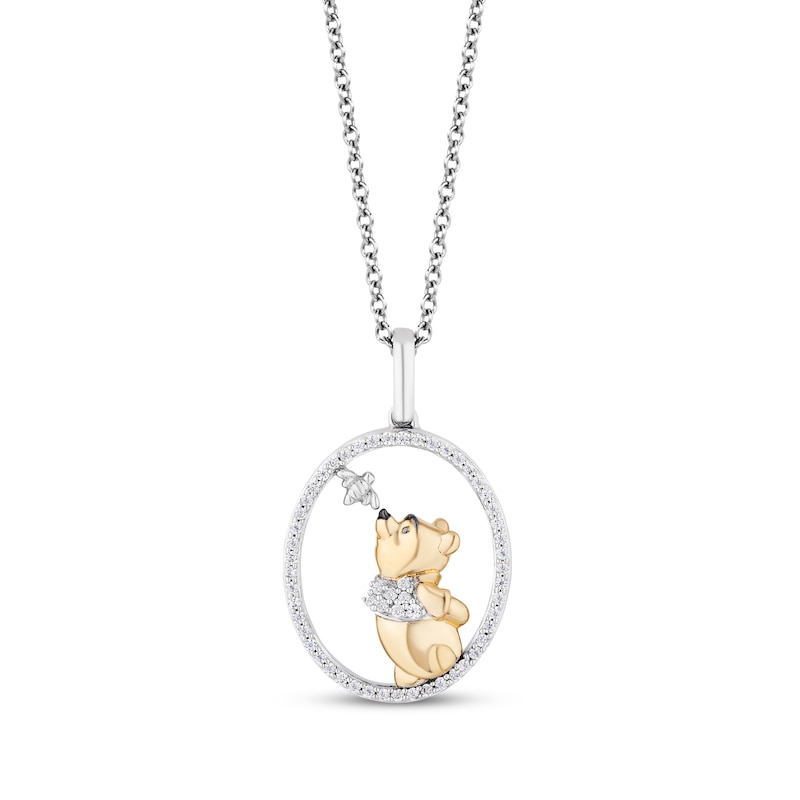 Disney Treasures Winnie the Pooh Diamond Necklace 1/8 ct tw Sterling Silver & 10K Yellow Gold 17"