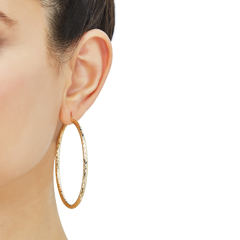 Main Image 4 of Diamond-Cut Tube Hoop Earrings 14K Yellow Gold 60mm