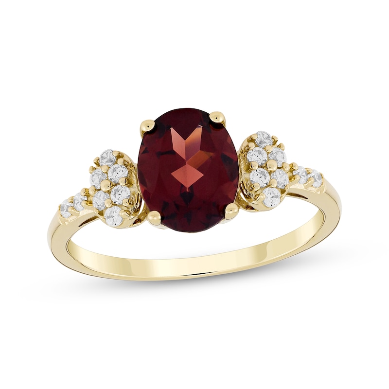 Main Image 1 of Oval-Cut Garnet & Diamond Ring 1/5 ct tw 10K Yellow Gold