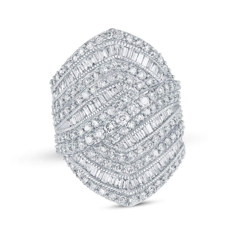 Baguette & Round-Cut Diamond Multi-Row Fashion Ring 3 ct tw 10K White Gold