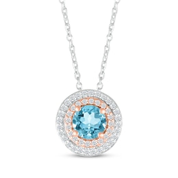 Swiss Blue Topaz & Diamond Necklace 1/4 ct tw Sterling Silver & 10K Rose Gold 18"