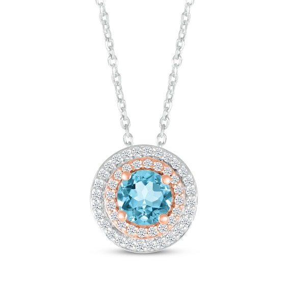 Swiss Blue Topaz & Diamond Necklace 1/4 ct tw Sterling Silver & 10K Rose Gold 18"