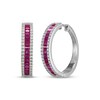 Thumbnail Image 1 of Baguette-Cut Lab-Created Ruby & White Lab-Created Sapphire Hoop Earrings Sterling Silver