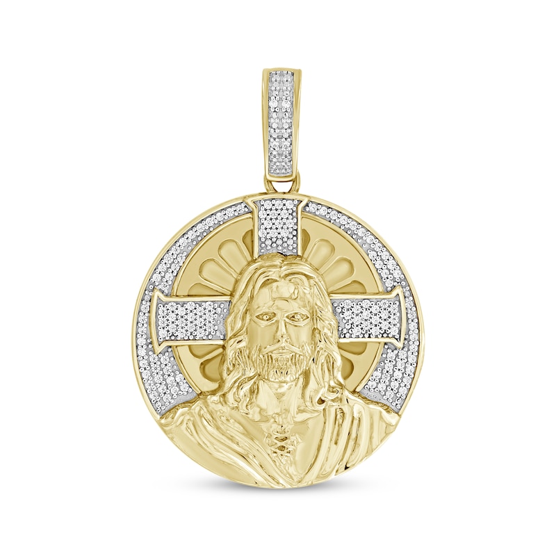 Main Image 1 of Men's Diamond Jesus Medallion Charm 1/5 ct tw 10K Yellow Gold