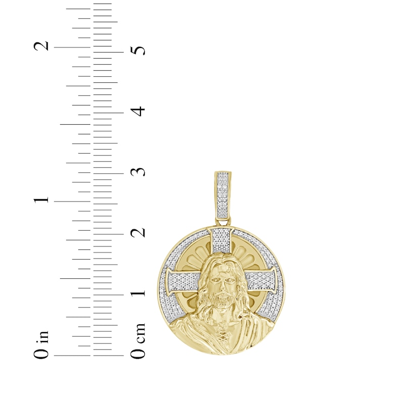 Main Image 3 of Men's Diamond Jesus Medallion Charm 1/5 ct tw 10K Yellow Gold