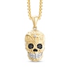 Thumbnail Image 1 of Men's Black & White Diamond Skull Necklace 1/8 ct tw 10K Yellow Gold 22&quot;
