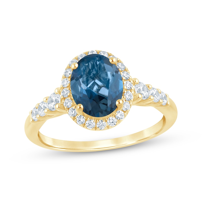 Oval-Cut London Blue Topaz & Diamond Engagement Ring 3/8 ct tw 14K Yellow Gold