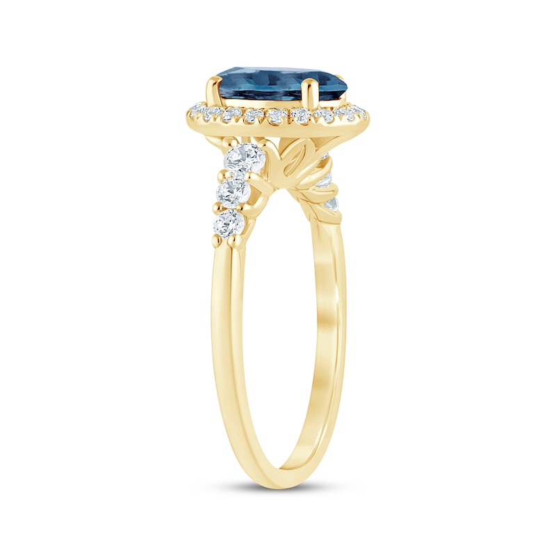 Oval-Cut London Blue Topaz & Diamond Engagement Ring 3/8 ct tw 14K Yellow Gold