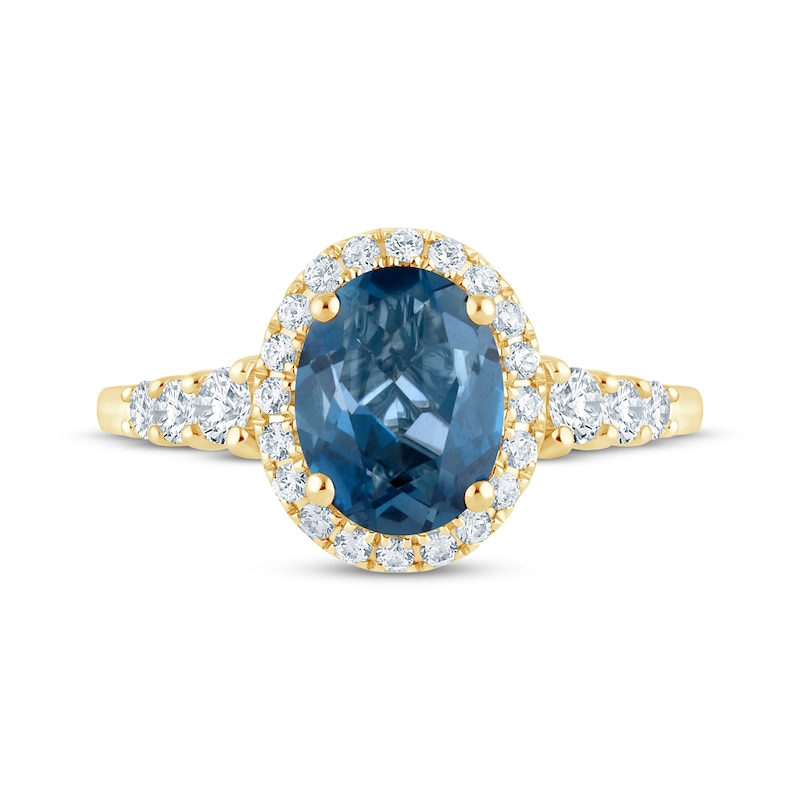 Main Image 3 of Now + Forever Oval-Cut London Blue Topaz & Diamond Engagement Ring 3/8 ct tw 14K Yellow Gold