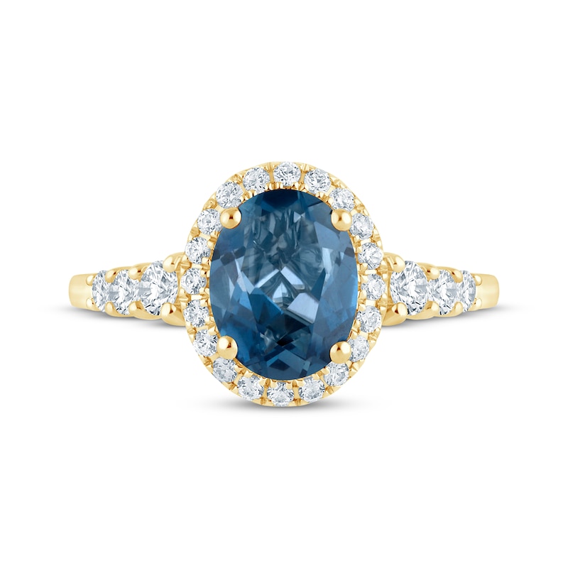 Oval-Cut London Blue Topaz & Diamond Engagement Ring 3/8 ct tw 14K Yellow Gold