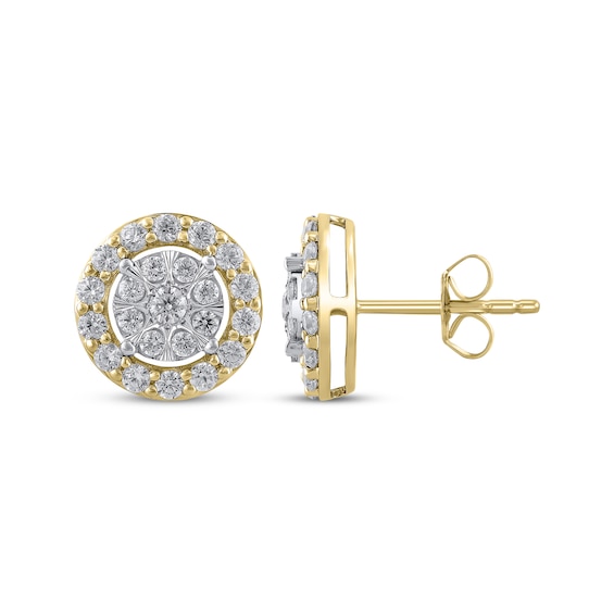Multi-Diamond Halo Stud Earrings 1 ct tw 10K Two-Tone Gold