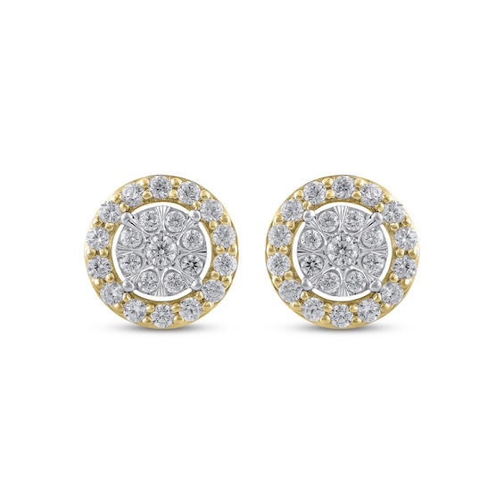 Thumbnail Image 2 of Multi-Diamond Halo Stud Earrings 1 ct tw 10K Two-Tone Gold